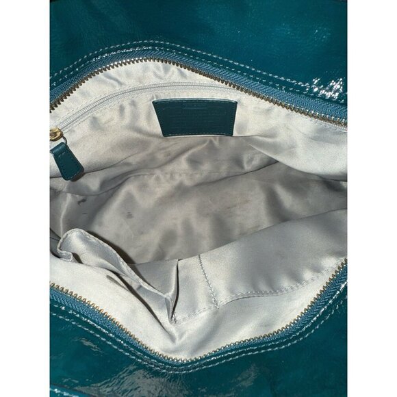 COACH GALLERY EMBOSSED PATENT LEATHER TOTE SHOULDER BAG F19462 TEAL GOOD CON - Picture 6 of 7
